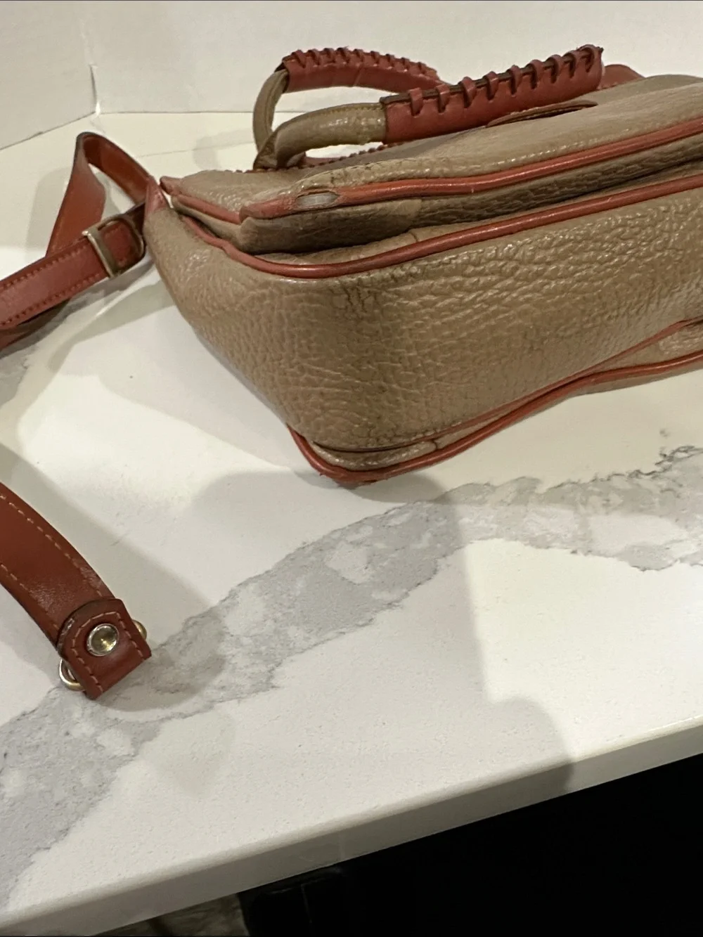 Dooney & Bourke Tan and Rust Two-Tone Leather Satchel